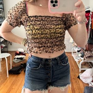 See through leopard crop top